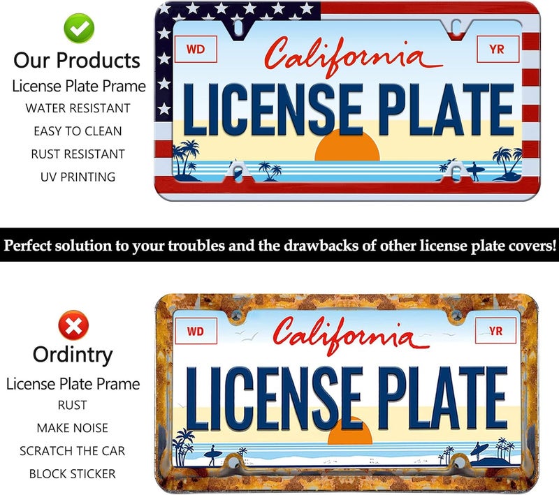 LIN KANG American Flag License Plate Frame - 2 Pack Classic Patriotic USA Flag Aluminum Metal License Plate Holder Covers, Rust-Proof Waterproof Car Decorative Tag Frames for Standard US 12x6 Inch - Image 4